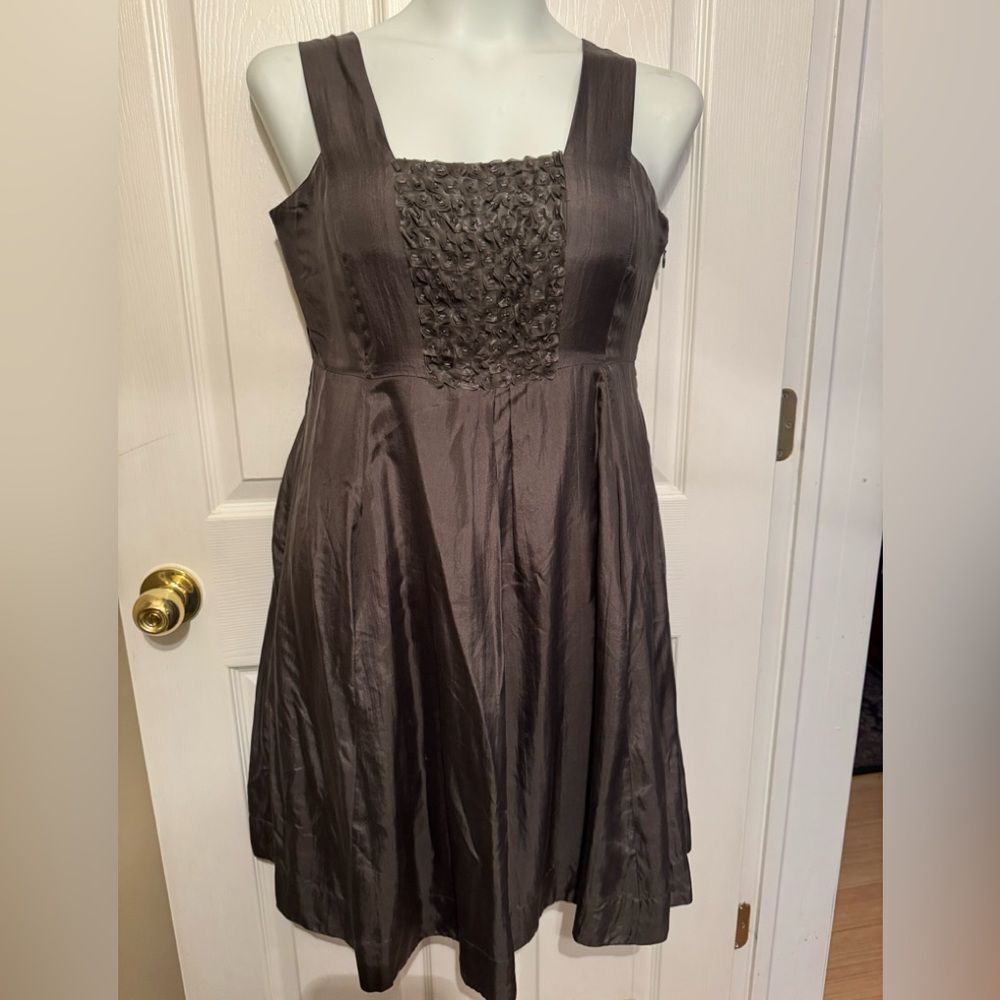 EILEEN FISHER Sz S Charcoal Gray 100% Silk Habutai Floating Squares Beads Dress